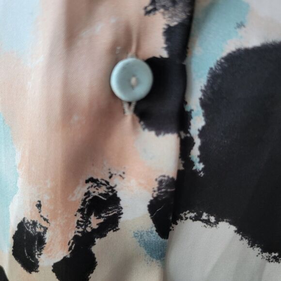 Zara Womens size M Printed Collared Long Sleeve Blouse in Blue Tan - Picture 6 of 8